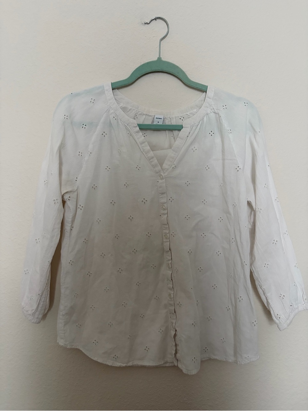 100% Cotton Cottagecore White Eyelet Button-Front Women’s Top